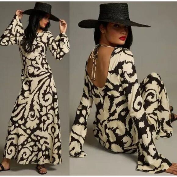 Anthropologie x The Wolf Gang Santa Elena Maxi XXL Slim Bell Sleeve Dress Linen - Picture 1 of 12